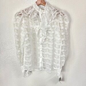 Vintage Womens Shapely Ruffle Lace Sheer‎ Blouse Top Victorian Goth NWT Size 12